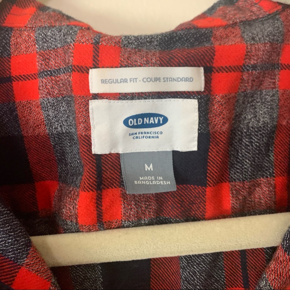 Old Navy Red & Gray Button Up Plaid Flannel - Picture 3 of 3